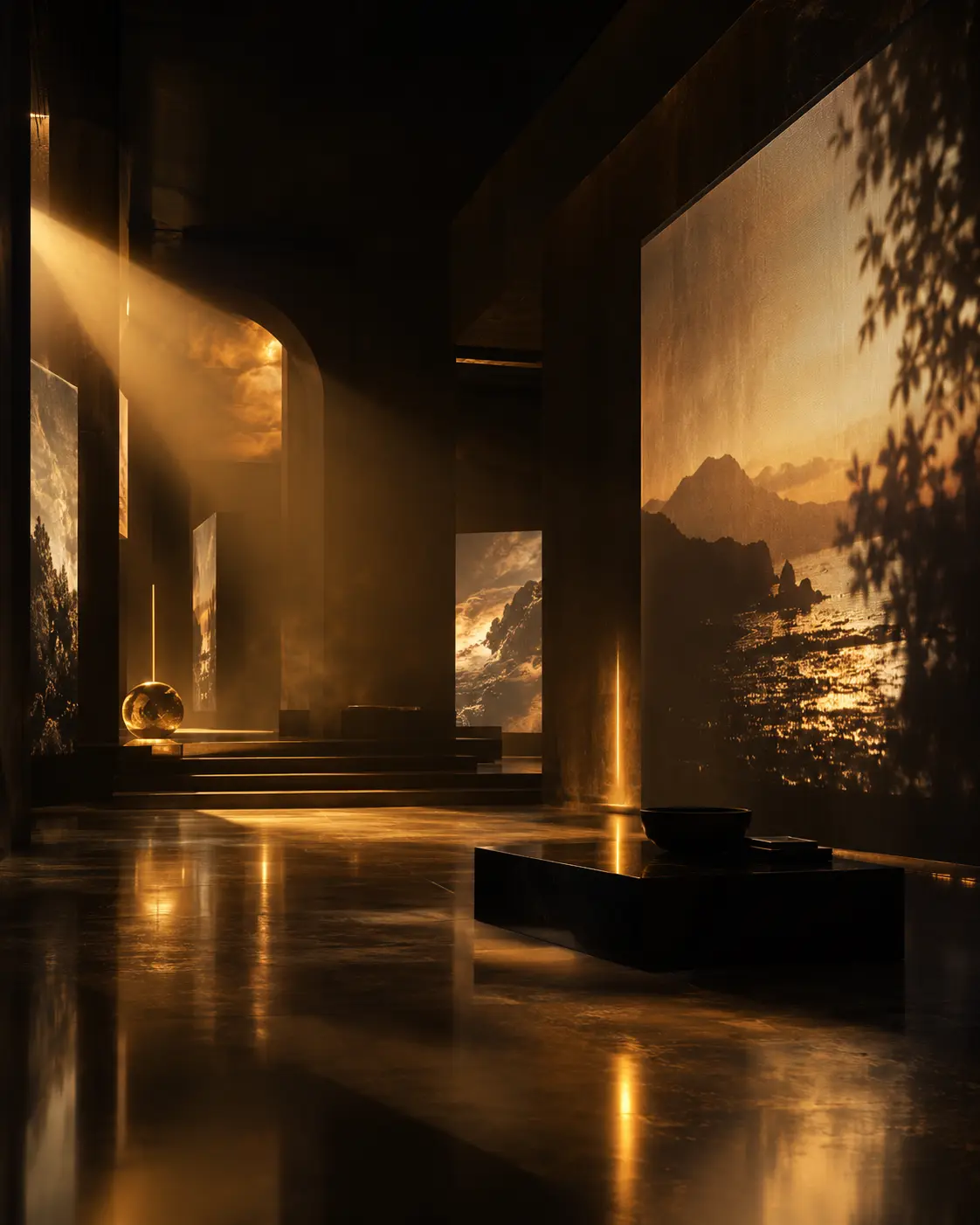 Golden Haze in a Minimalist Gallery Golden Haze in a Minimalist Gallery
